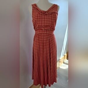 Anthropologie Maeve Cowl Neck Sleeveless Knit Dress Orange Daisy Print Sz. XS